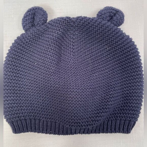 Navy Blue Knit Kids Beanie with Ears - Picture 2 of 5